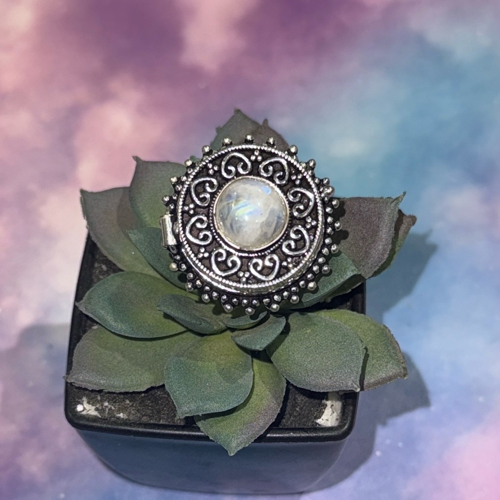 Silver Moonstone Poison Ring - image 1